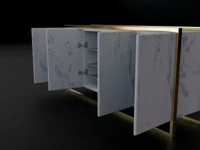 Elegant Marble and Gold Shoe Rack - 3D Model 3D model