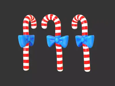 Candy Cane 02 with Bow 3D Model Christmas Decor Low Poly  Low-poly 3D model