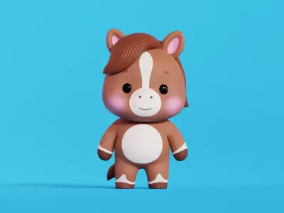 Horse Cartoon Character Rigged Animated Pony Chibi Kawaii  Low-poly 3D model