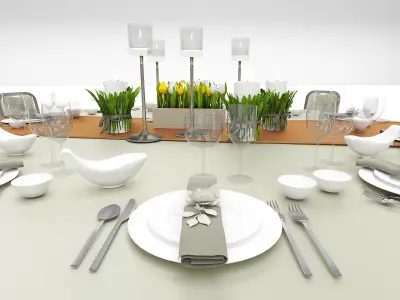 Banquet Table and Chair Set 3D model