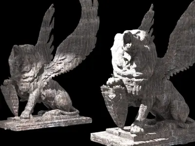 Dark Lion statue With wings 2 versions Low poly  3D model