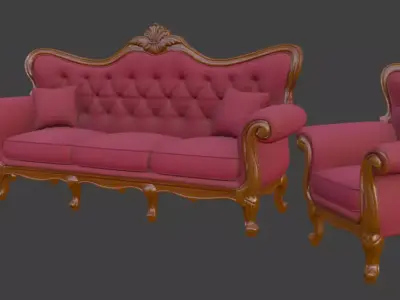 Disney style cartoon sofa set table lamp 3D model
