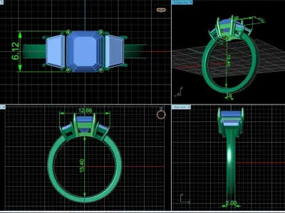 Engagement  ring Three Stone 1272 3D print model