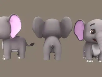  Rigged Grey Elephant Stylized  Low-poly 3D model