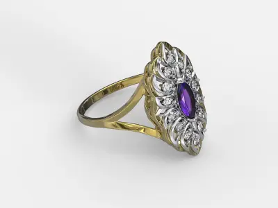 Set Marquise amethyst and diamond ring 3D print model