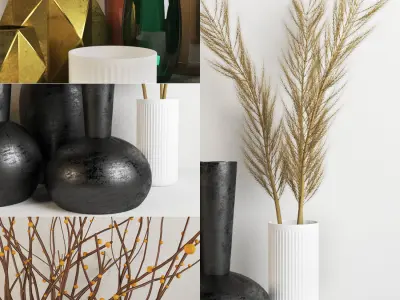 vase654 vases and branches 3D model