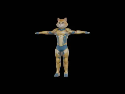 Humanoid Cat Soldier in Sci-Fi Armor VR  AR Low Poly Ready Low-poly 3D model