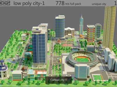 Cartoon city and cartoon snowmen 3D Model Pack