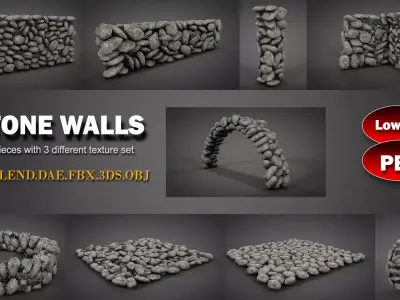 Stone Walls Low-poly 3D model