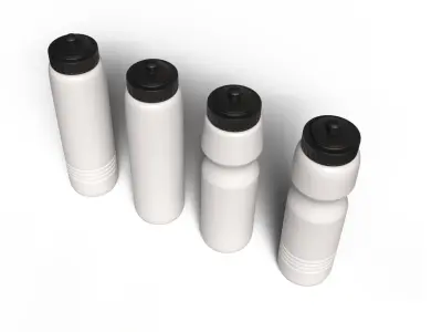 4 Sport Water Bottles 3D Model Low-poly 3D model