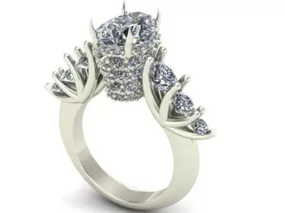 Engagement Ring With Pear and Rounded Diamonds 3D model