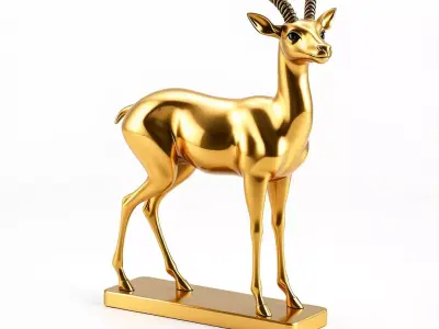 Golden Gazelle Statue Ornament Low-poly 3D model