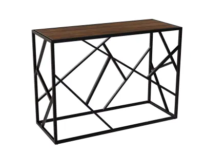 Stained Wooden Black Metal Console Table 3D model