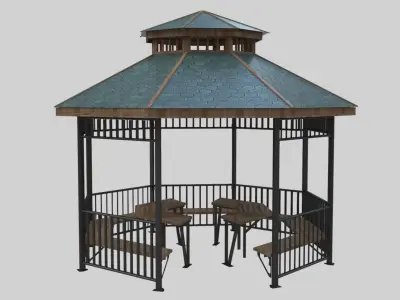 Iron Wood Garden Pergola - Gazebo 05  Low-poly 3D model