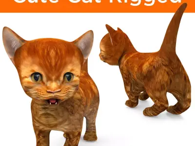 3D Red Cute cartoon Cat Rigged Low-poly 3D model