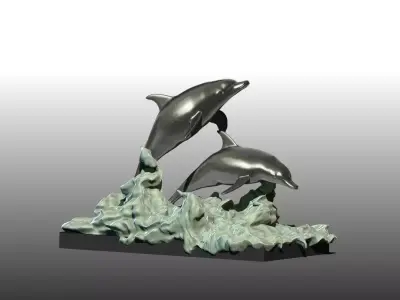 Dolphin two dolphins on rock 3D print model