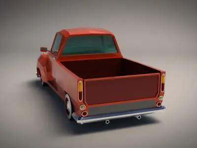 Low-Poly Cartoon Vintage Pickup Truck Low-poly 3D model