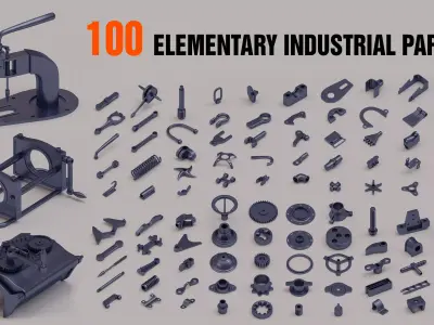 100 elementary industrial parts 3D model