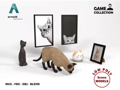 Cats pack Low-poly 3D model