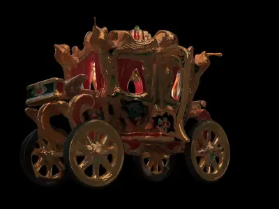  Chinese ancient carriage figure  Low-poly 3D model