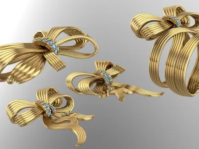 Half set of gold string bowtie 3D print model