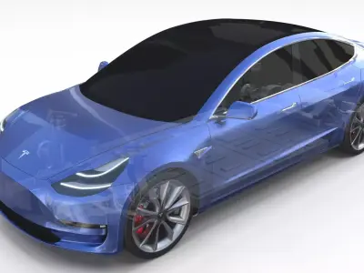 Tesla Model 3 with Chassis Blue 3D model