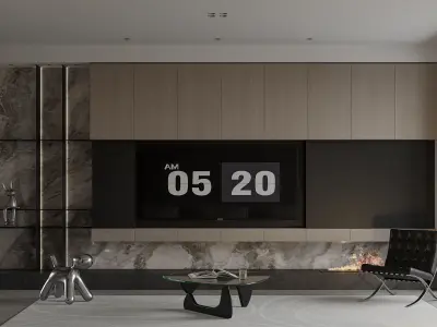 iving Room and Kitchen 3D model 3D model