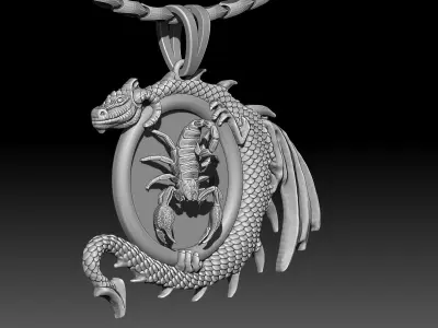 Scorpion dragon pendant jewelry Gold silver necklace 3D print model