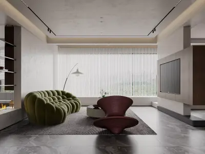 Modern living room dining room interior scenes 388 3D model