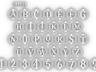Alphabet Pendant Letters Numbers Bails 3D print model