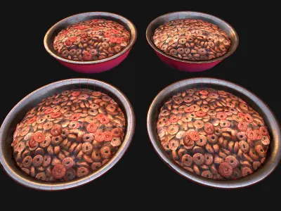 Food Water in a Bowl Dog Cat Pet Pack Flakes Treats Low-poly 3D model