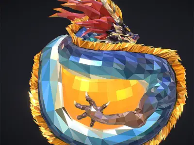 Blue Dragon Low Polygon Art Low-poly 3D model