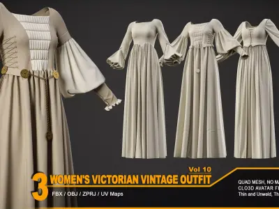 Women Victorian Vintage Outfit- VOL10 - ZPRJ-FBX-OBJ Files 3D model