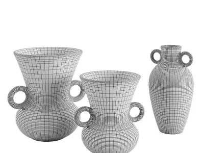  Wide mouth ceramic striped vase 3D model