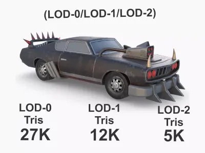 Post Apocalyptic Plymouth Barracuda Low-poly War Car Game Asset Low-poly 3D model
