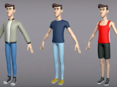 Cartoon man with 3 outfits Low-poly 3D model