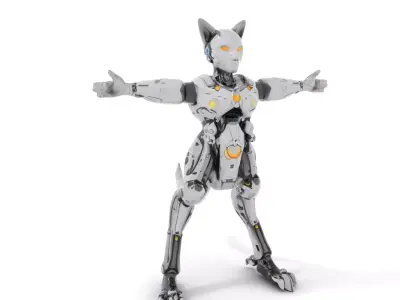 Futuristic Feline Robot model pack Low-poly 3D model