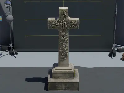 Photogrammetry Gravestone Cross with Grapevine decoration Low-poly 3D model