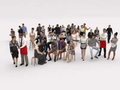  40x Crowds 20 Scanned Casual  Cafe 12 Elegant Sitting People Low-poly 3D model