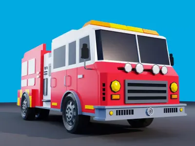 Fire Truck Low Poly Vehicle Low-poly 3D model
