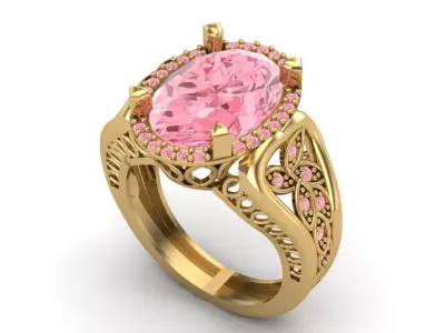 Womens Rings With Stone Ring Ready STL 3DM Models Rings women 3D print model 22