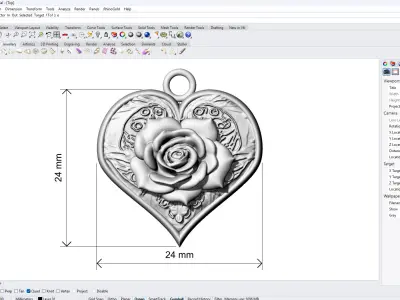 Rose Heart gold pendant jewelry 3D print model