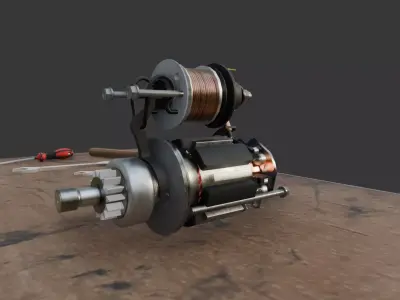 Automotive Starter Motor 3D Model Low Poly PBR  Low-poly 3D model