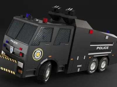 Police Water Cannon Truck Lowpoly 3D Model 3D model