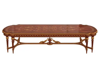 Classic victorian dining table with inlaid top and walnut finish 3D model