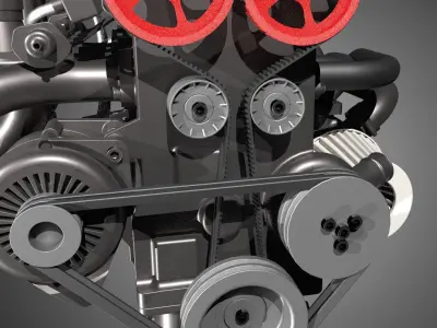 Four cylinder engine with animation 3D model