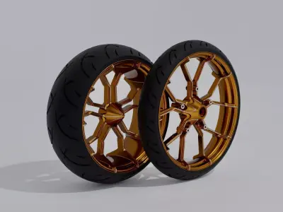 Front 23 and rear 21 wheels with tires for motorcycle Free 3D model
