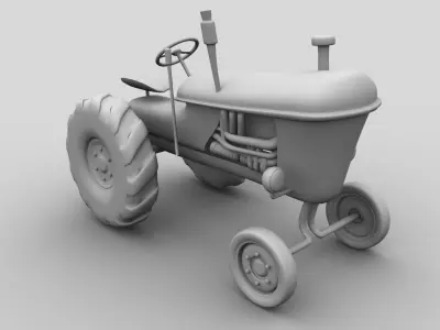 Vintage Red Tractor For Farming 3D  3D model