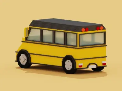 Voxel School Bus Low-poly 3D model
