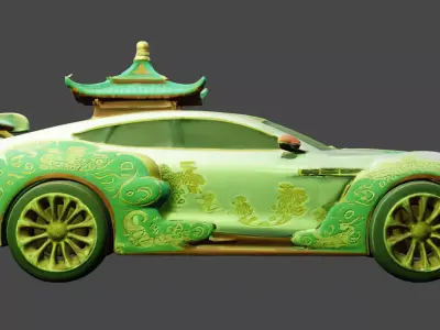 Car decorated with Chinese traditional stuff for cartoon Low-poly 3D model